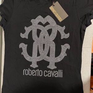 Roberto Cavalli Black Tee with Silver Embellishment